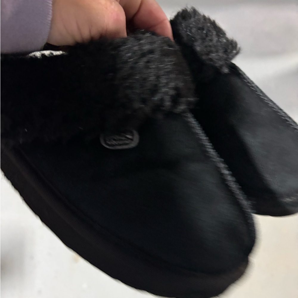 Black Faux Fur Clog Mules